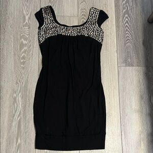 Cache Black Dress with Gold & Silver Embellishments